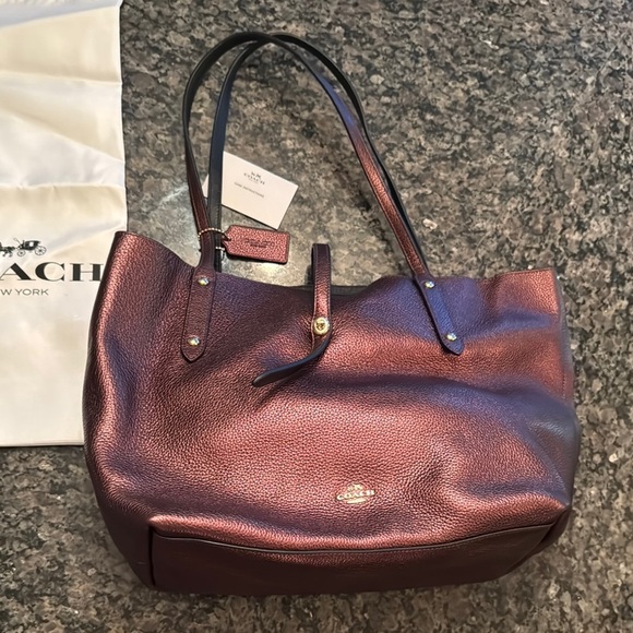 Coach pebbled leather Metallic Bronze tote Bag NWT - Picture 5 of 16